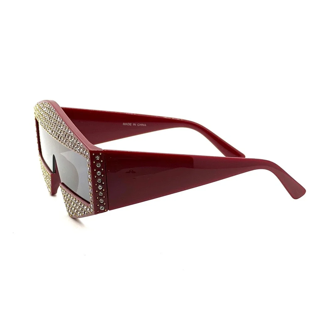 Men Sunglasses Bold exaggerated‎ shape sharp Corners Wide Frame Burgundy Frame